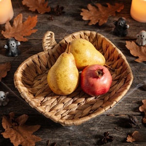 Plateau de rangement tressé en jacinthe d'eau motif citrouille, panier de présentation de fruits pour la décoration intérieure, Halloween - Product Image 2