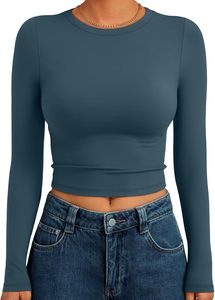 Camiseta de mujer estilo hip hop, de tela de alta densidad, corte holgado, top corto, algodón grueso, ropa urbana, manga larga. - Product Image 3