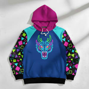 Sudadera con Capucha para Hombre, Diseño Geométrico Neón, Estampado Digital de Placa de Circuito en la Manga, Sublimación de Alta Definición, Estilo Urbano, Capucha en Contraste - Product Image 2