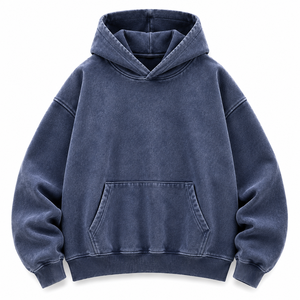 Sudadera con Capucha de Punto para Hombre, Color Sólido, Corte Holgado, Estilo Casual, para Otoño, Azul Oscuro - Product Image 1
