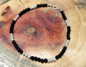Black Onyx Bead Bracelet 925 Sterling <b>Silver</b> Bracelet Minimalist Gemstone Jewelry Natural Gemstone Bracelet Adjustable Jewelry - Product Image 6