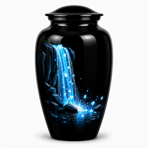Urna Funeraria de Esmalte con Diseño de Ondas de Lujo y Adhesivo para Foto Conmemorativa para Cenizas Humanas - Product Image 6