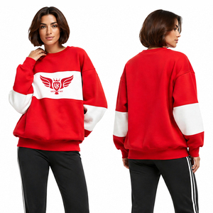 เสื้อสเวตเชิ้ตสีแดงโอเวอร์ไซส์สำหรับผู้หญิง คอกลม แขนยาว สไตล์ลำลอง สตรีทแวร์ ทรงหลวม แฟชั่นเสื้อฮู้ด - Product Image 1