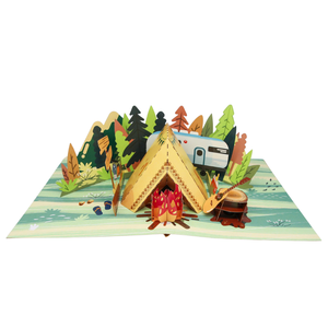 Carte pop-up 3D Aventure de camping dans la jungle avec enveloppe, cartes de vœux faites à la main avec tente et feu de camp pour les amateurs de plein air - Product Image 1