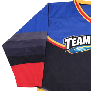 Camiseta de Hockey sobre Hielo Sublimada Personalizada en Azul, Amarillo y Negro, Uniforme de Hockey Profesional con Nombre del Equipo, Camiseta Deportiva Transpirable para Hombre - Product Image 4