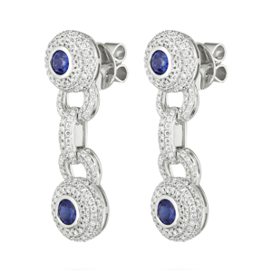 Boucles d'oreilles pendantes de luxe pour femme en or 18 carats avec saphir et diamants pavés, bijoux de mariage - Product Image 2