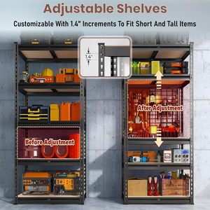 Heavy Duty 6 Shelf <b>Garage</b> Storage <b>Rack</b> | Adjustable Metal Shelving Unit with Wooden Boards (Black) - Product Image 4