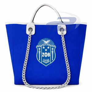 Bolsa de Lona Resistente Azul Rey y Blanca con Correa de Cadena de Gran Capacidad y Alta Calidad de la Hermandad Zeta Phi Beta, Bolsa de Moda ZPB - Product Image 1