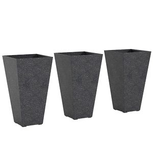 Ensemble de 3 jardinières coniques noires de 28 pouces de hauteur avec finition marbrée, trous de drainage, design empilable, pots et jardinières à fleurs - Product Image 1