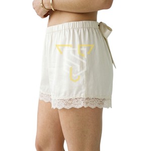 Conjunto de Pijama de 2 Piezas para Mujer, Cuello Alto, Manga Corta, Color Blanco Sólido, Shorts de Encaje, Casual, Verano, Transpirable, Elegante - Product Image 5
