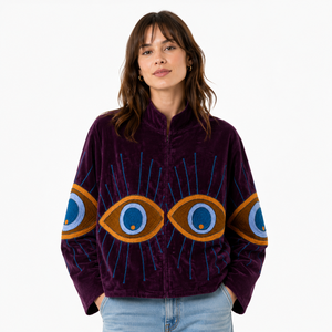 Chaqueta india Suzani bordada de algodón, abrigo corto de invierno hecho a mano estilo bohemio, chaqueta hippie con bordado para mujer - Product Image 1