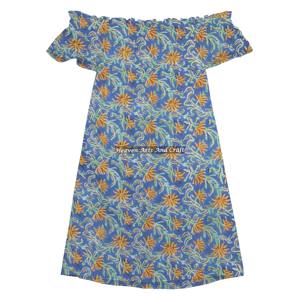 Vestido de Moda al por Mayor para Mujer y Niña, Elegante, Personalizado, Asimétrico, de Algodón, con Hombros Descubiertos y Manga - Product Image 2