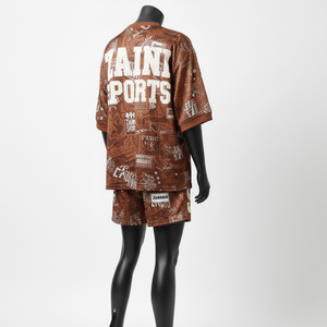 Conjunto de Pantalones Cortos de Malla para Mujer, Premium, 165 GSM, Suave, Secado Rápido, Poliéster, Malla Marrón, Logotipo Gráfico Sublimado - Product Image 5