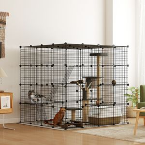 Gabbia per Gatti in Metallo Nero da 55 Pollici Smontabile con Piattaforme e Rampe per 1-3 Gatti, Accessorio per Casa e Arredamento - Product Image 1