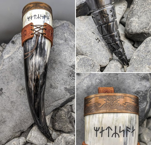 Vente chaude Artisanat Naturel Meilleure Qualité À La Main Blanc Court Poli Viking Corne À Boire - Product Image 4