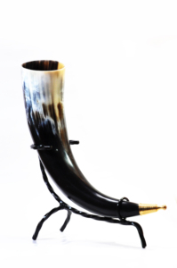 High Quality Viking Drinking Horn Polished Natural Ox Horn horn with metal stand viking horn with brass tip - Product Image 2