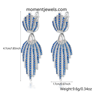 Boucles d'oreilles pendantes en argent sterling 925 pour femmes, plaquées or blanc, bijoux floraux en diamant à haute teneur en carbone, 13g - Product Image 5