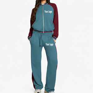 Hot Selling Winter <b>Lace</b> Hip Hop Color Block Zip Hoodie Baggy Jogger Sweatsuit 100% Cotton Breathable Gym Wear Tracksuit - Product Image 1