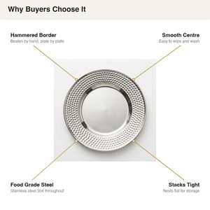 Assiette de table martelée polie miroir en acier inoxydable SS304 de 26 cm, style INS, faite à la main, pour la maison et les mariages - Product Image 5