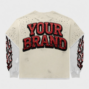T-shirt Y2K personnalisé de qualité supérieure, motif crâne d'astronaute surdimensionné, manches doubles, strass, streetwear, fournisseur de marque privée SHH - Product Image 2