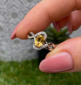 Anillo de Citrino Natural en Plata de Ley 925, Talla 7 US, Hecho a Mano, Alta Calidad, Estilo Art Deco, Certificado IGI, Anillo de Compromiso para Mujer - Product Image 1