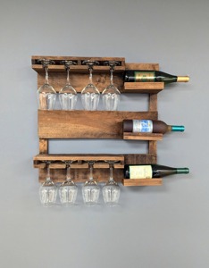 Exclusivo Estante de Madera para Botellas de Vino Montado en la Pared con Soporte para Copas, Ideal para Bares, Clubes, Hogar, Cocina, Fiestas y Eventos - Product Image 1