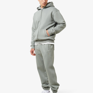 Men's Hooded Tracksuit Solid Color Full Zipper <b>Sweatshirt</b> and Pants Set Casual Autumn Wear 100% Cotton Breathable Regular Fit - Product Image 2
