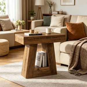 Tavolino Moderno Mid-Century per Camera da Letto, Lussuoso Tavolo Antico in Legno Massello di Mango e Pino con Dettagli in Acciaio Inossidabile per Arredamento Appartamento - Product Image 5