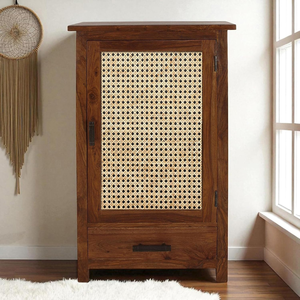 Étagère de rangement multifonctionnelle en bois faite à la main pour salon, avec 4 étagères, ensemble de meubles portables pour bureau à domicile, finition teck naturel - Product Image 1