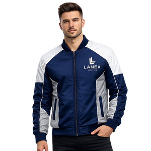 Custom <b>Men's</b> Navy Blue <b>White</b> Bomber <b>Jacket</b> Windproof Zip Up Flight <b>Jacket</b> Lightweight Polyester Casual Winter Coat OEM ODM - Product Image 1