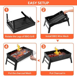 Lightweight Portable Foldable BBQ Charcoal Grill Smoker Grill for <b>Camping</b> Picnics Garden Grilling - Product Image 4