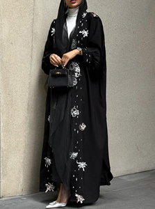 <b>Kaftan</b> Style Oversized Women Plain <b>Black</b> Polyester Abaya Muslim Middle East Breathable Wedding Borka Casual Simple Abaya - Product Image 4