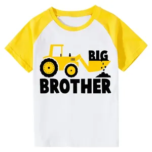 T-shirt à manches courtes pour garçons, motif tracteur Big Brother, en jersey de coton décontracté, logo frontal, style dessin animé, respirant, tricoté - Product Image 2