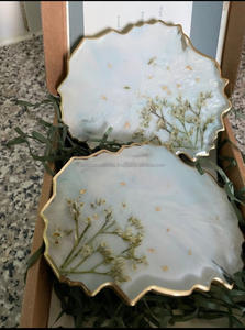 ที่รองแก้วทำจากเรซินรูปทรงไม่สม่ำเสมอขอบทองงานฝีมือไม่ซ้ำใครรูปแบบอินเดียสำหรับโอกาสคริสต์มาส - Product Image 4