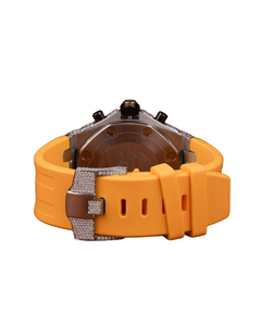 Reloj de cuarzo para hombre con diamantes de corte redondo completo de la mejor calidad, correa de caucho amarilla y esfera árabe, disponible en stock. - Product Image 4
