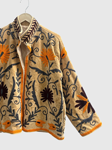 Hand Embroidered Floral Mandarin Collar Jacket Full Sleeve Cotton Adult Autumn Wear Prairie Chic Style - Product Image 3