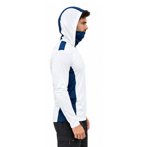 Ropa de Caza Personalizada para Hombres: Sudaderas con Capucha de Manga Larga Blancas y Azules para Caza de Ciervos, Jabalíes y Peces en Terrenos Altos - Product Image 3