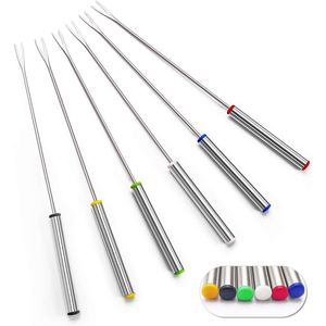 Set di 6 Forchette per Fonduta in Acciaio Inox da 9,5 Pollici, Codificate per Colore, con Manico Resistente al Calore per Smores e Cioccolato - Product Image 1