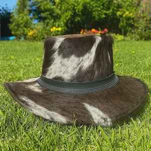 Chapeau Fedora unisexe en cuir de vachette véritable fait main, qualité supérieure, style Steampunk Cowboy, avec poils de bœuf - Product Image 5