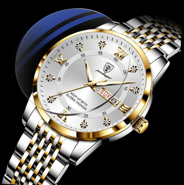 Poedagar 836 Waterproof Luminous Quartz Watch for Men Stainless Steel Bracelet Daily Use Analog Display Watch Complete Calendar