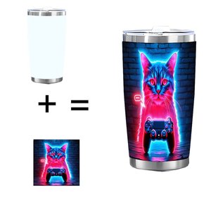 Stainless Steel Tumbler 20oz Vacuum <b>Insulated</b> Portable Leakproof Travel <b>Mug</b> With Neon Cat Gaming Design - Product Image 1