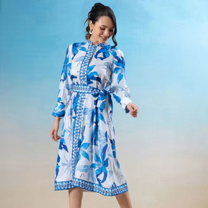 Robe midi ample en mousseline de soie pour femme, manches longues, taille naturelle, tissu écologique – Idéale pour anniversaire, soirée, fête, luxe et élégance - Product Image 1