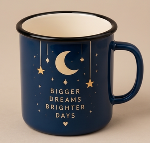 Hanging Stars And Moon Print Iron Enamel Mug Midnight Blue Motivational Quote Metal Coffee Cup Factory Direct Wholesale Partner - Product Image 3