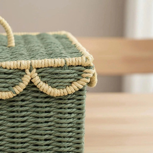 <b>Rectangular</b> Natural Paper <b>Storage</b> <b>Basket</b> With Handle For Bathroom Organization Nordic Style Nice Scallop Trims - Product Image 4