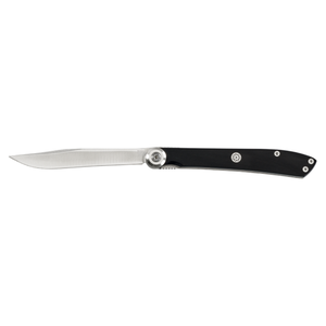 Cuchillo para carne de acero inoxidable con hoja afilada para rebanar, mango negro y funda de cuero para cortar carne de res en la mesa. - Product Image 1