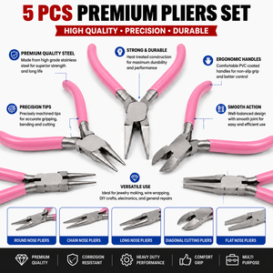 Stainless Steel Jewelry <b>Pliers</b> <b>Set</b> With Pink Handles Tapered Baguette Cut For DIY Jewelry Making - Product Image 5