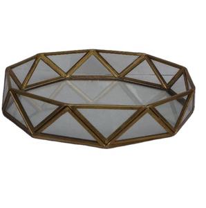 ถาดใส่เครื่องประดับตกแต่งสไตล์โบราณถาดแก้วรูปทรงเรขาคณิตและทองเหลืองหรูหราของขวัญแปลกใหม่ - Product Image 1