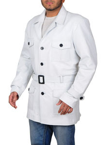 Chaqueta Safari de Cuero Blanca de Alta Calidad con Bolsillos Tipo Cargo, Parka Larga para Hombre con Cuello Alto, Impermeable y Resistente al Viento - Product Image 4