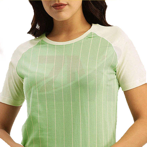Camiseta de Manga Corta para Mujer, Cuello Redondo, Rayas Verdes y Blancas, Estilo Casual, Tejido de Punto, para Primavera/Verano - Product Image 4