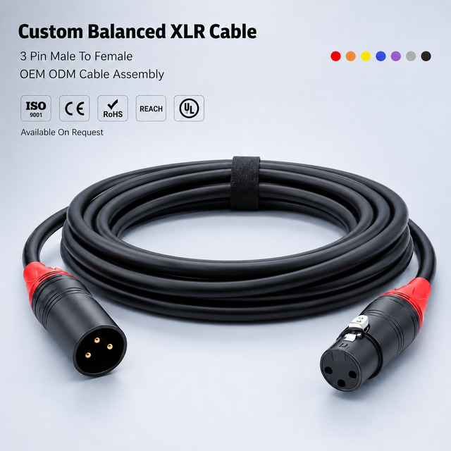 OEM Manufacturer Custom 3 Pin Male to Female Microphone Extension Professional Balanced XLR Cable for Mixer Speaker Amplifier